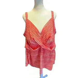 Ava & Viv Women's Plus Size 26W Swim Suit Top Pink & White Stripes